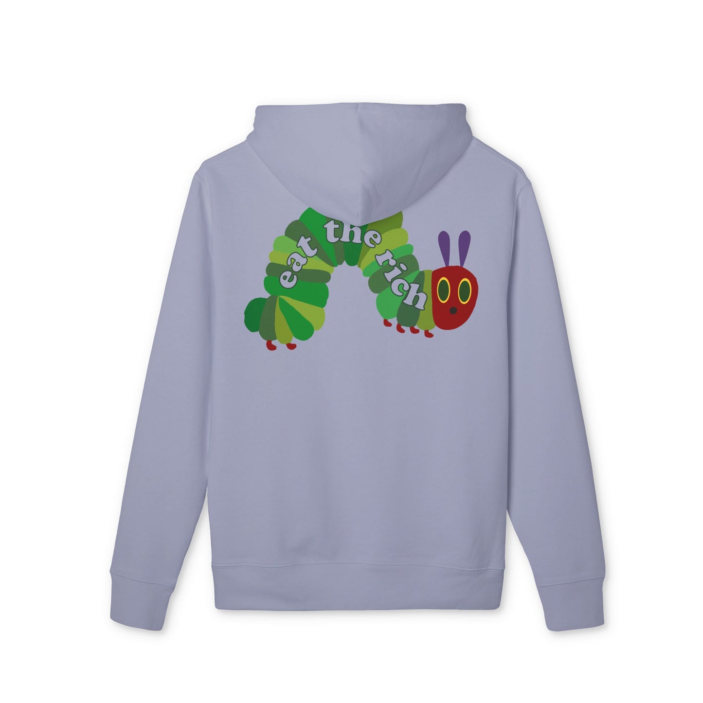 Eat The Rich Raupe – Bio Unisex Hoodie Backprint Flieder