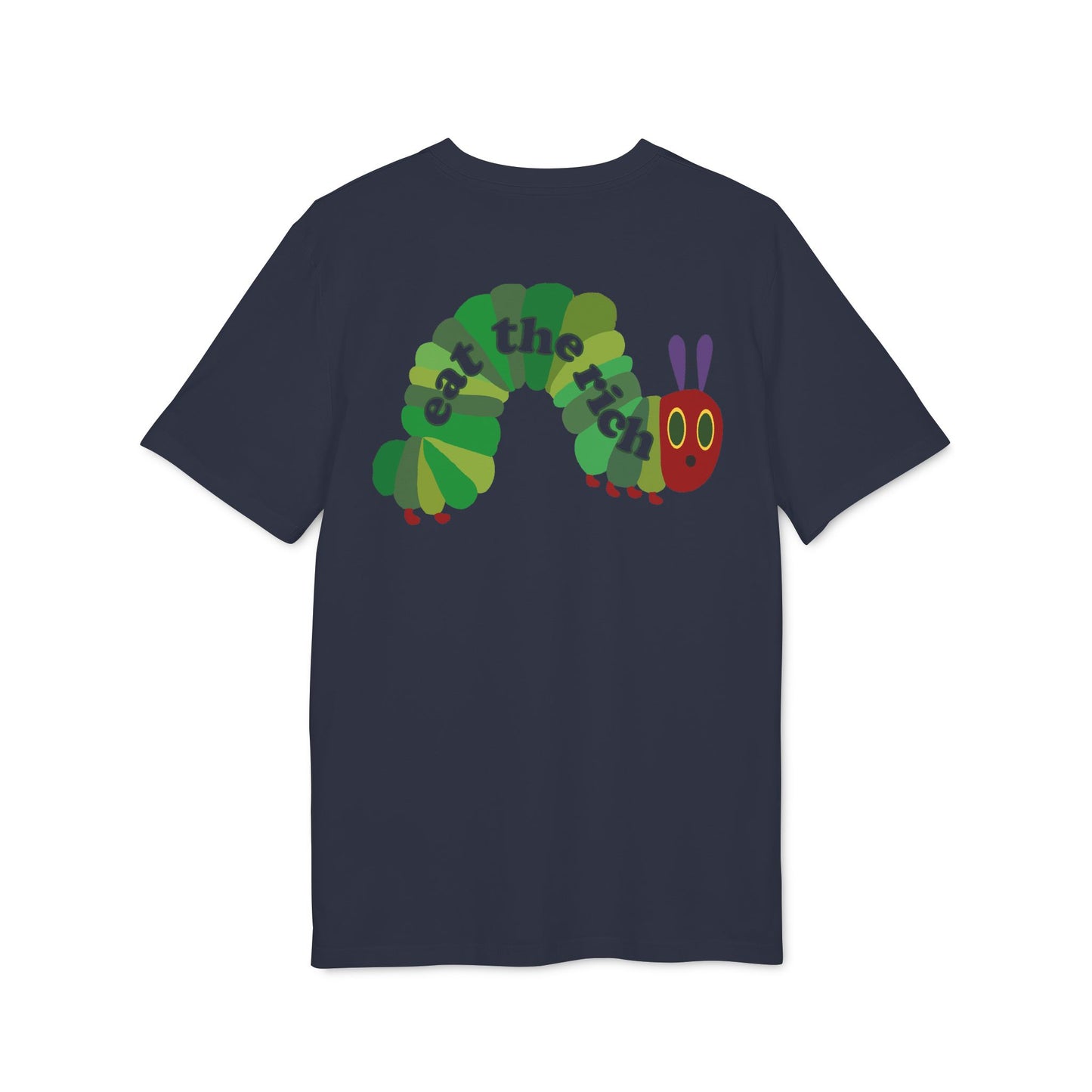 Eat The Rich Raupe – Bio Unisex T-Shirt Backprint navy