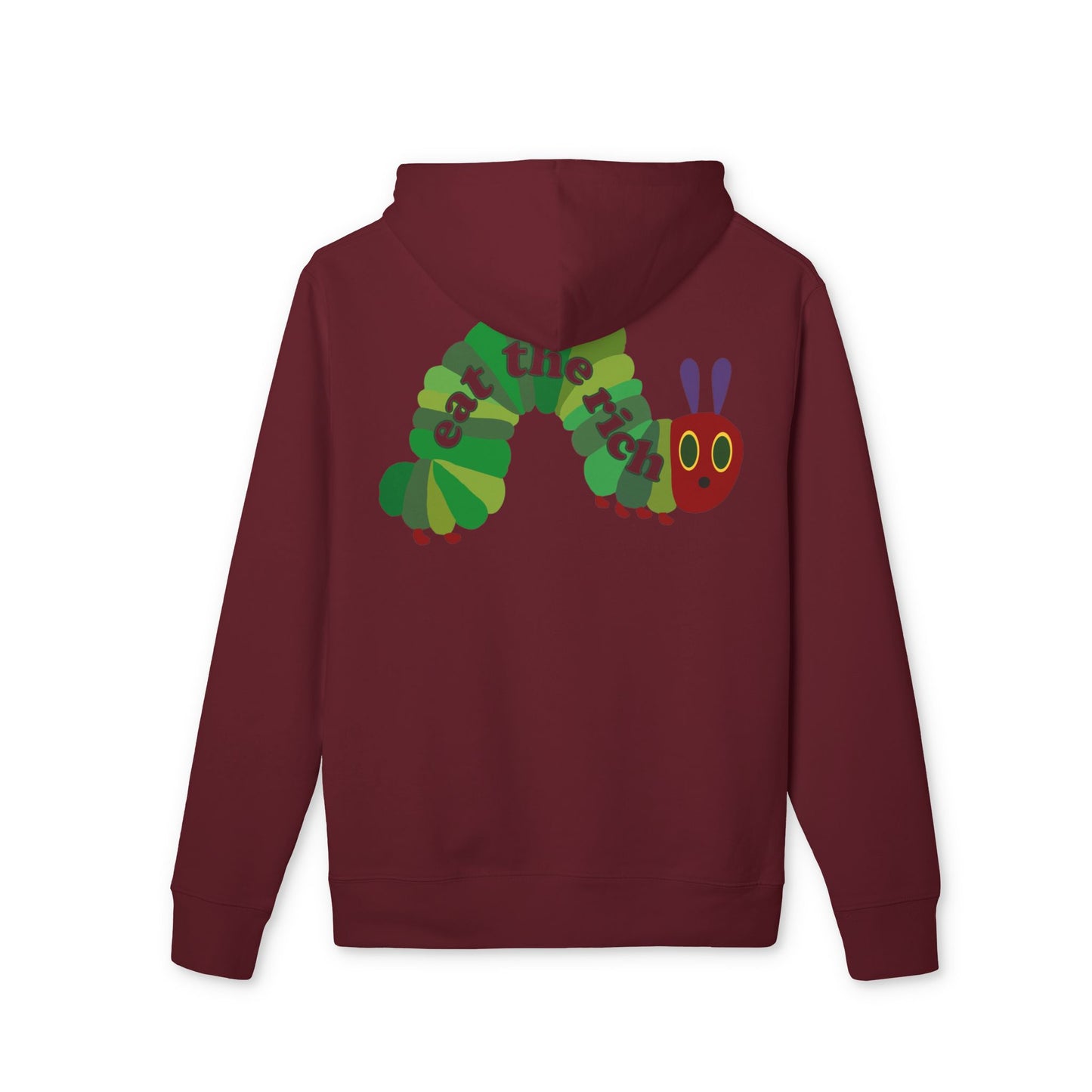 Eat The Rich Raupe – Bio Unisex Hoodie Backprint Rot