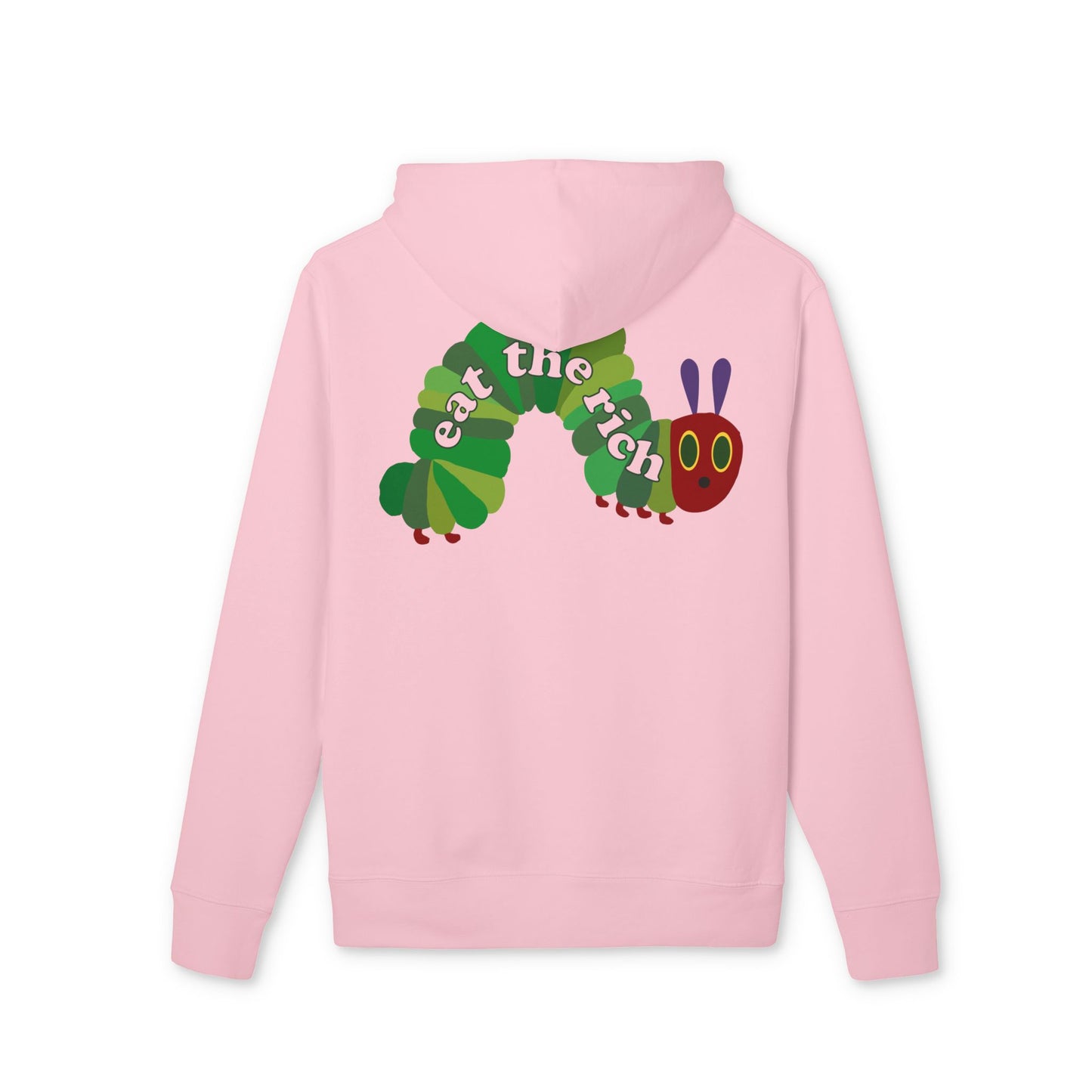 Eat The Rich Raupe – Bio Unisex Hoodie Backprint Rosa