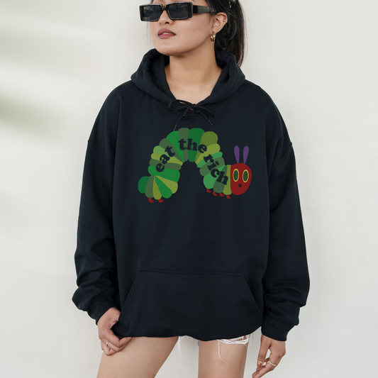 Eat The Rich Raupe – Bio Unisex Hoodie Schwarz