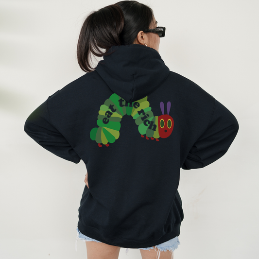 Eat The Rich Raupe – Bio Unisex Hoodie Backprint Black
